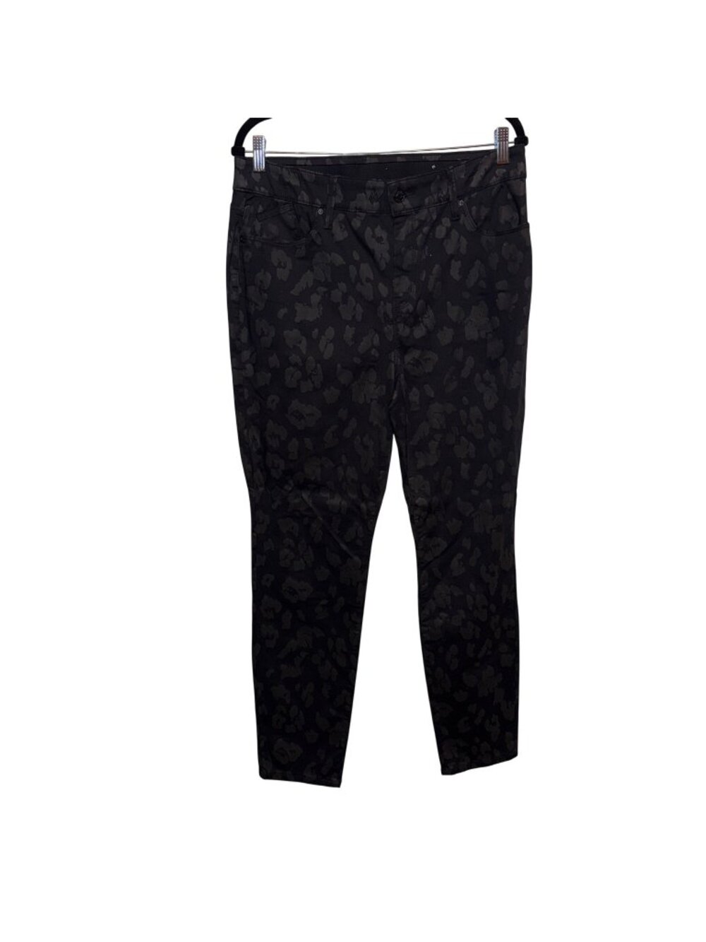 Chicos Black Leopard Print Slim Leg Pants Size 12R 2R Stretchy Casual Wear